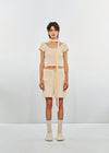 SWAYING 25 Early Autumn Shoulder Hollow Short Sleeve Knit Cardigan SW-SW25PF1T10C1-MB Off-white